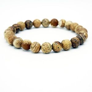 Natural Stone Bead Bracelet Stretch Browns Matte